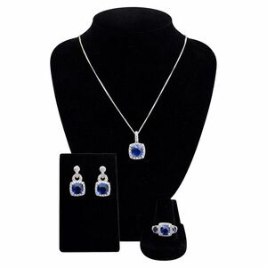 925 Sterling Silver & Sapphire Necklace Earring Ring Matching Set